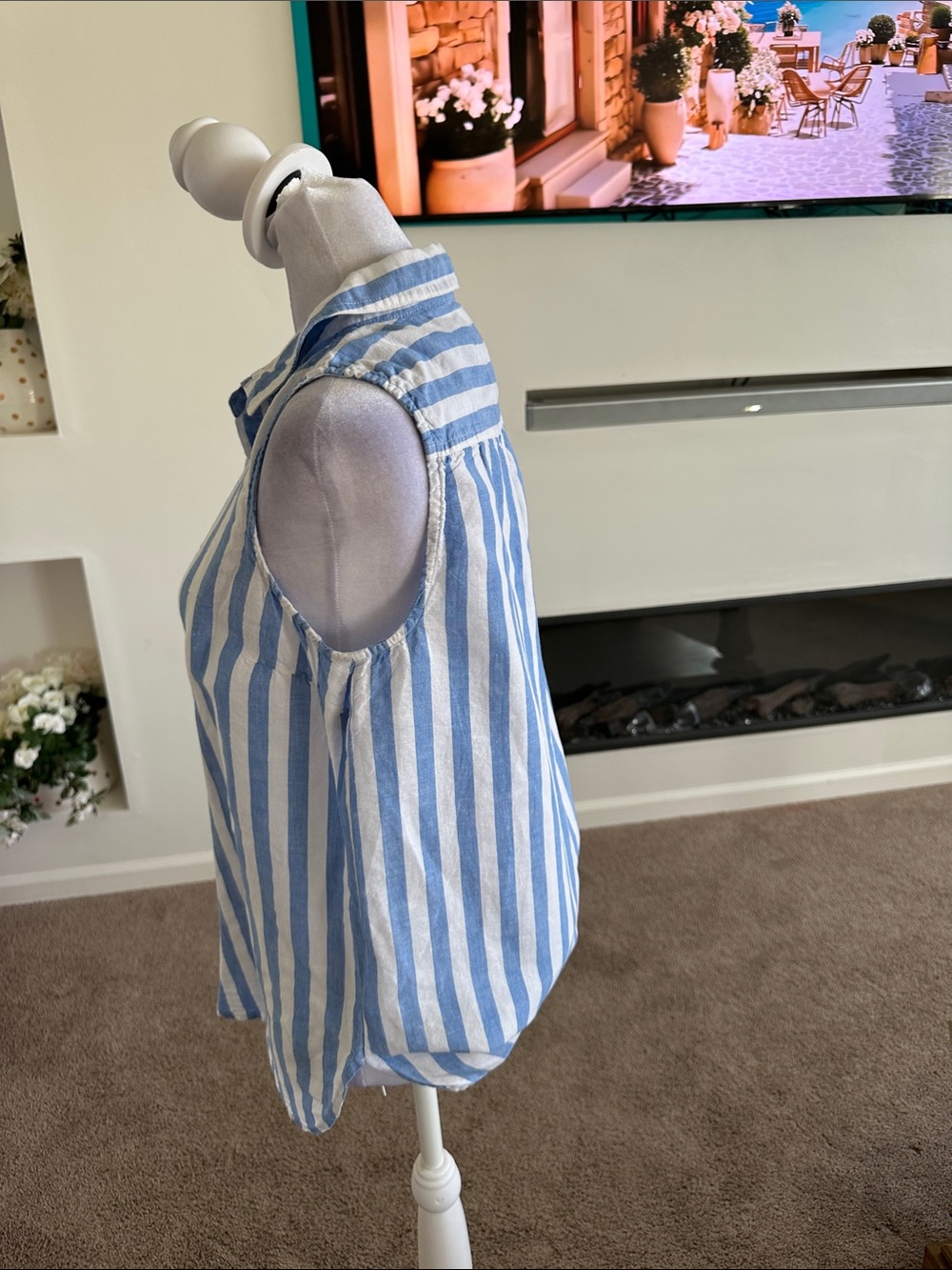 J. Crew Blue and White Striped Sleeveless Collared Tunic - Picture 3 of 6